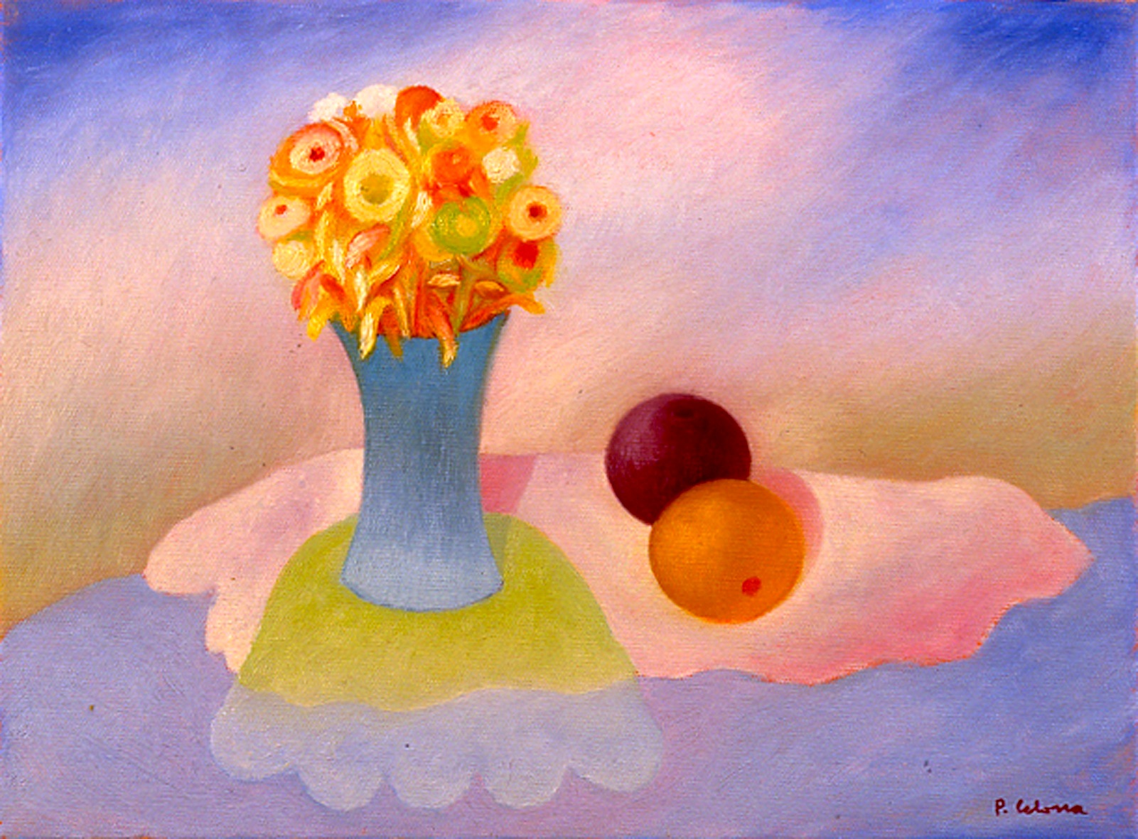 Vaso e fiori con frutti, ca. 1995
Olio su tela
50 x 60 cm