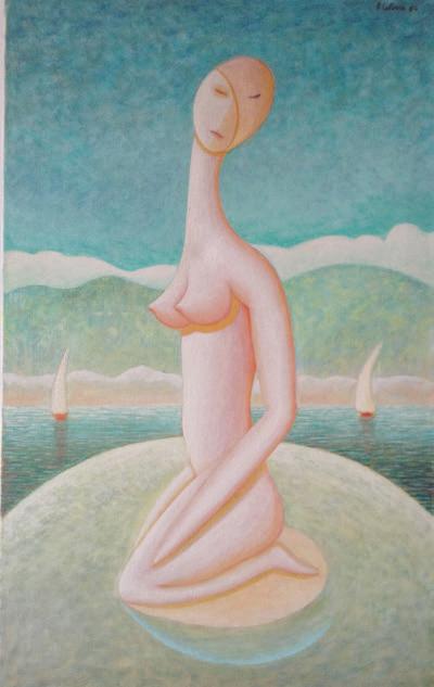 Figura sulla spiaggia, 1984
Olio su tela, 80 x 50 cm,
Collezione privata,
FV039