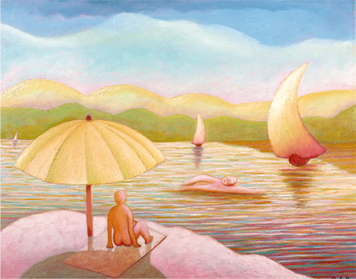 Figura sott o l'ombrellone, 1986
Olio su tela
30 x 40 cm
C107