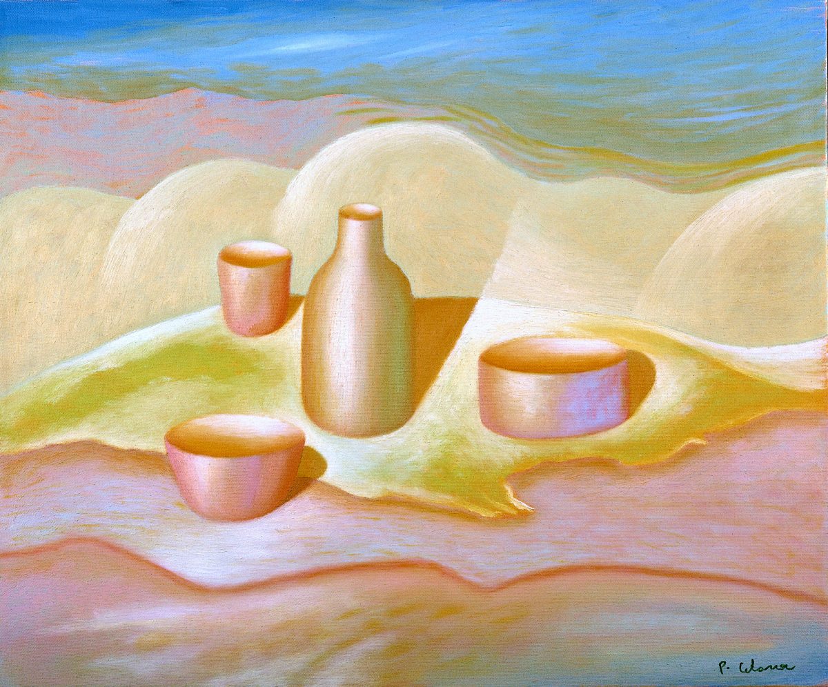 Vasi e bottiglia, 1994
Olio su tela, 50 x 60 cm,
Collezione privata,
NM021