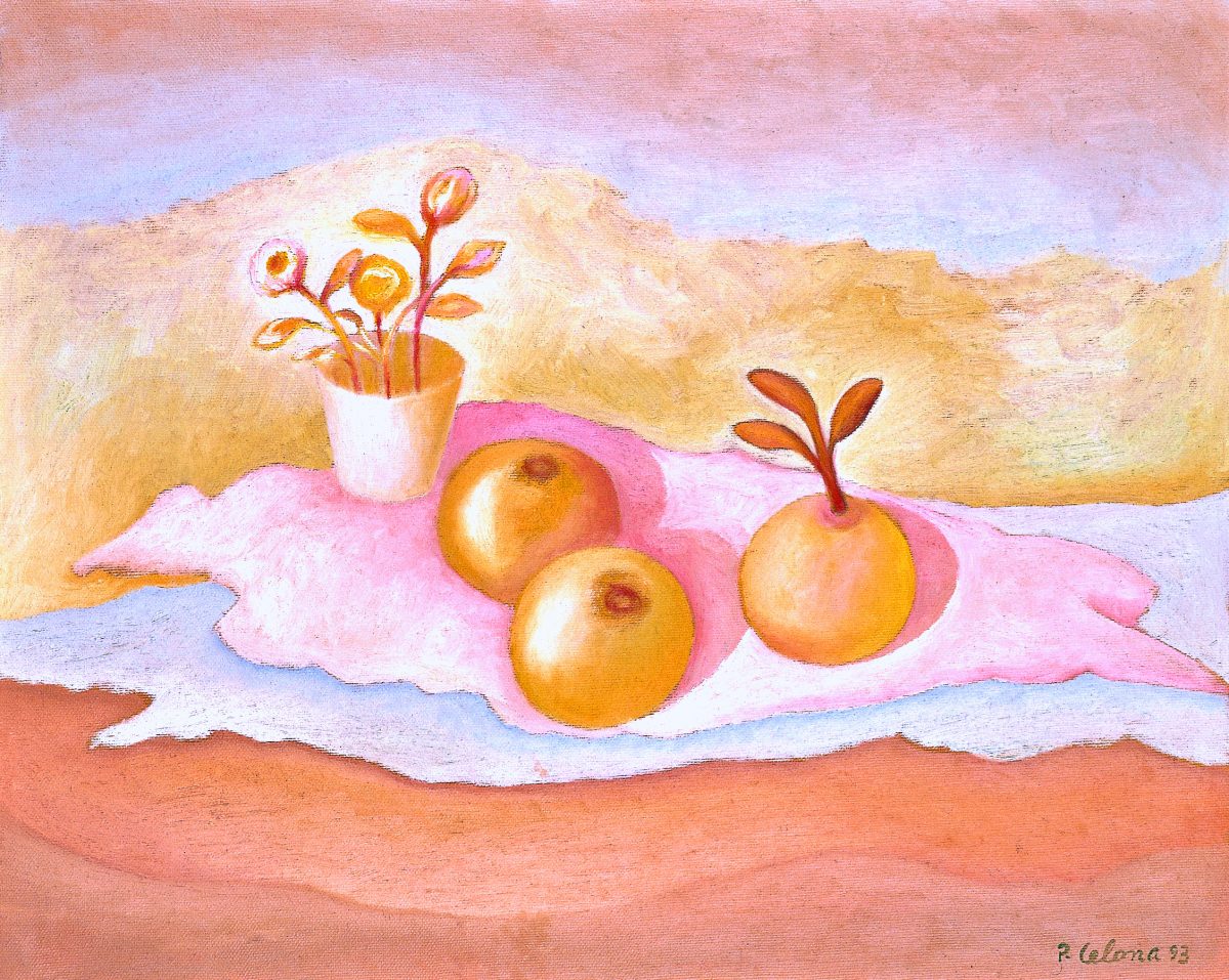 Vaso e fiori con arance, 1993
Olio su tela
40 x 50 cm,
NM318