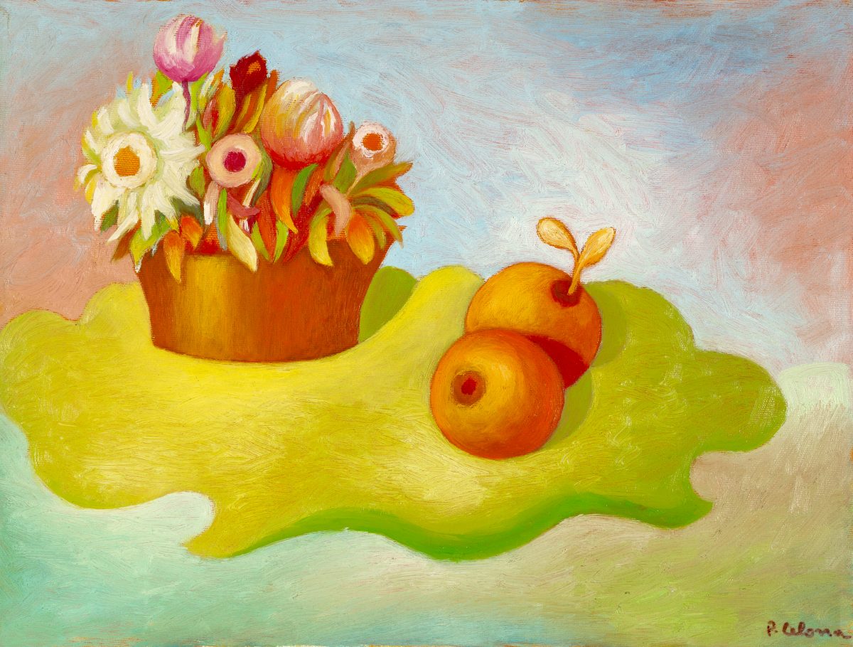 Vaso e fiori con frutti, ca. 1995
Olio su tela, 50 x 60 cm,
Collezione privata,
NM324