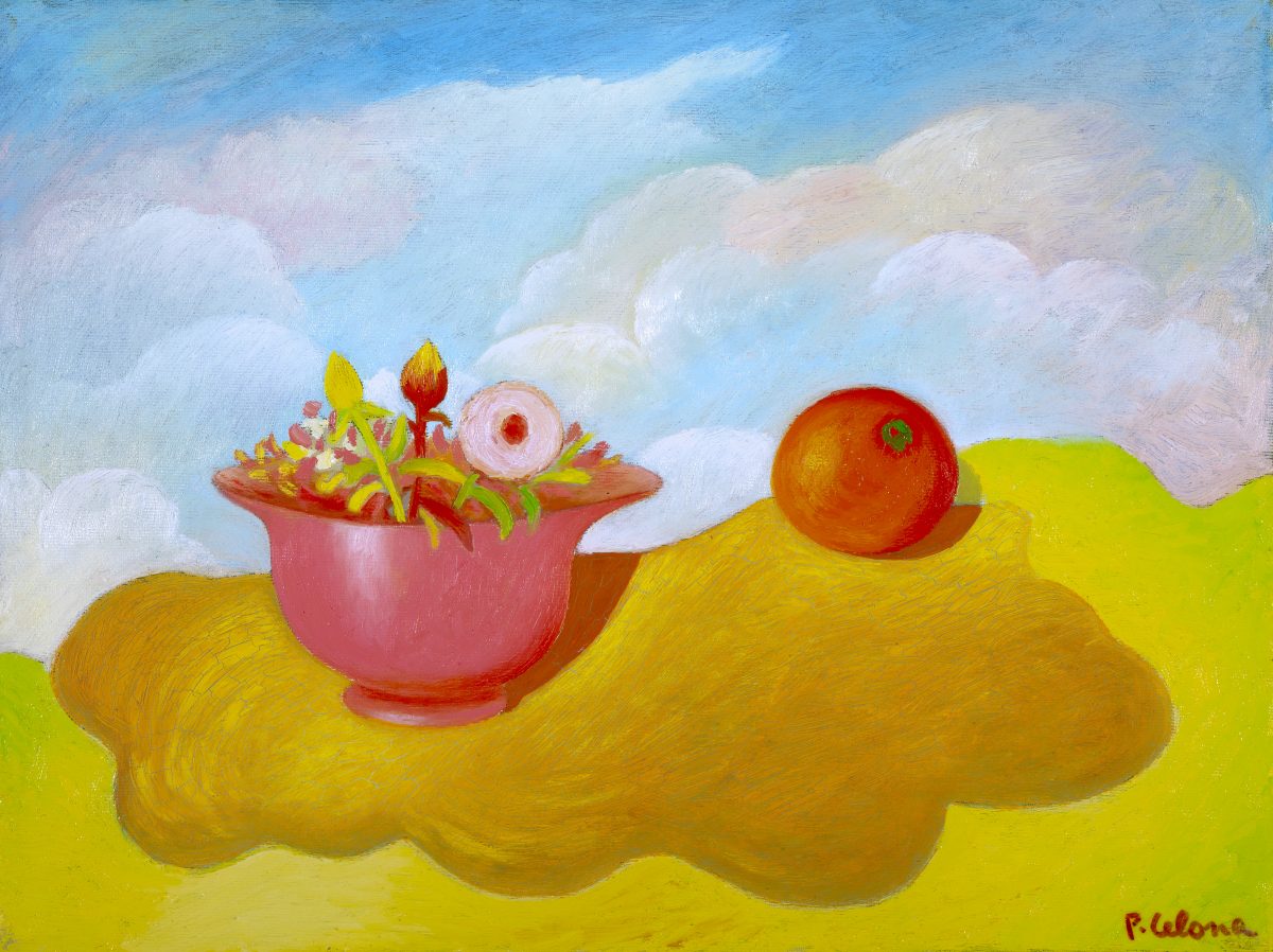 Vaso e fiori con frutto, ca. 1995
Olio su tela, 50 x 60 cm,
Collezione privata,
NM325