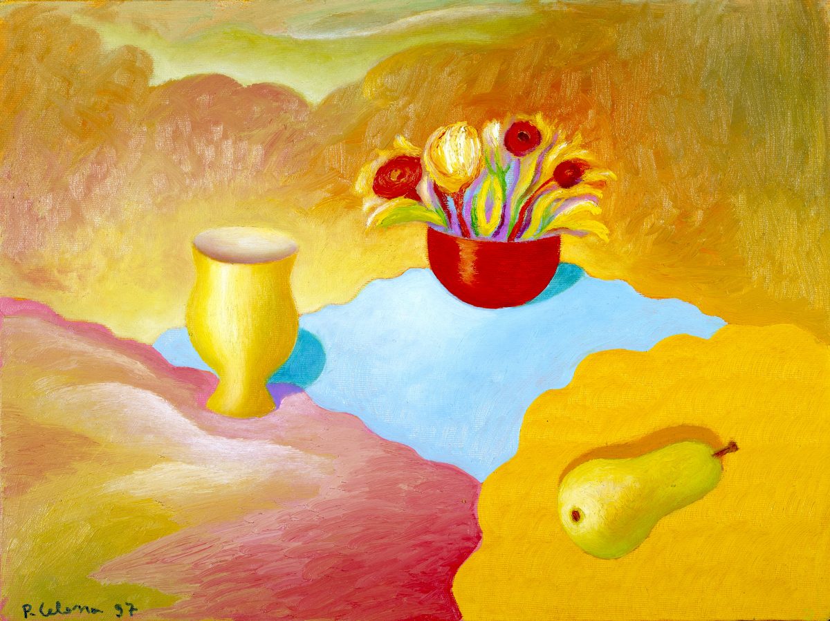 Vasi e fiori con pera, 1997
Olio su tela
30 x 40 cm,
NM471